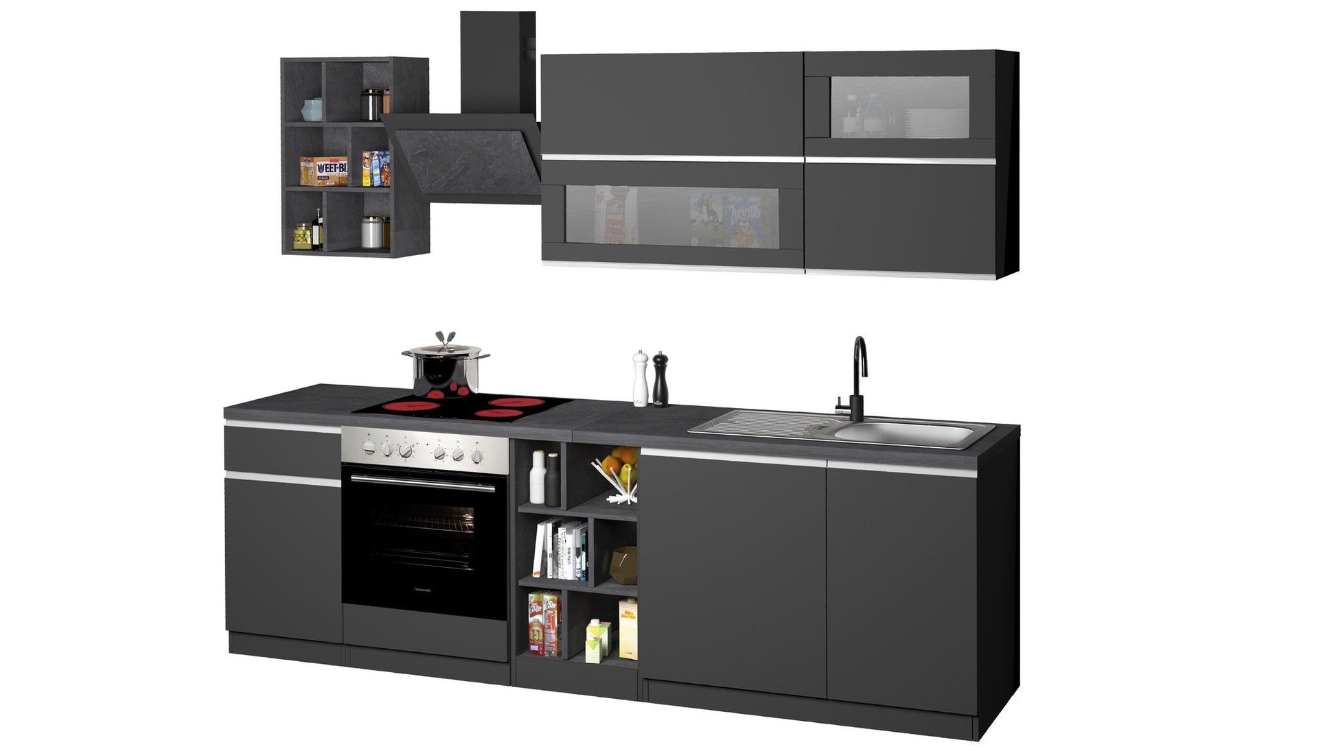 Cucina lineare SOLE 256 cm, composizione 3.