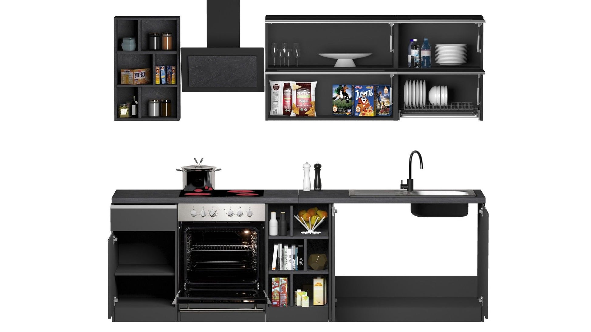 Cucina lineare SOLE 256 cm, composizione 3.