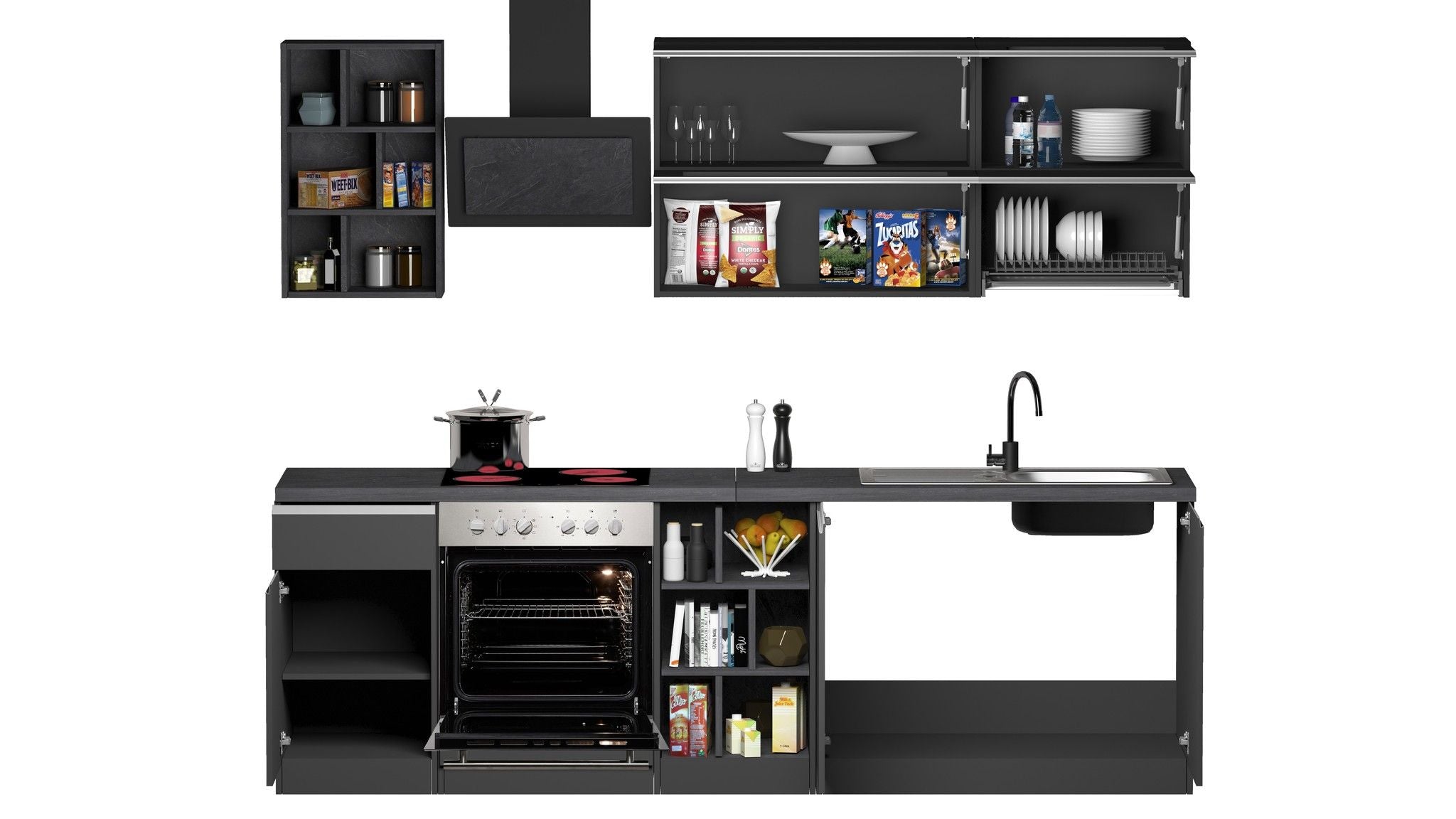 Cucina lineare SOLE 256 cm, composizione 3.