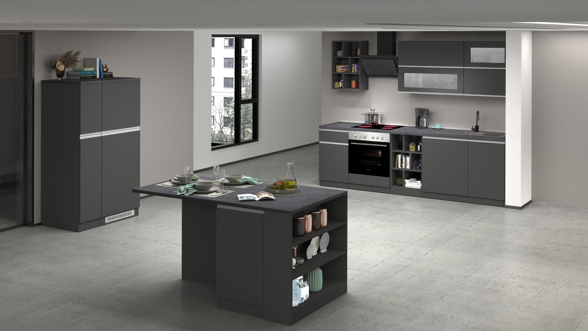 Cucina lineare SOLE 256 cm, composizione 3.