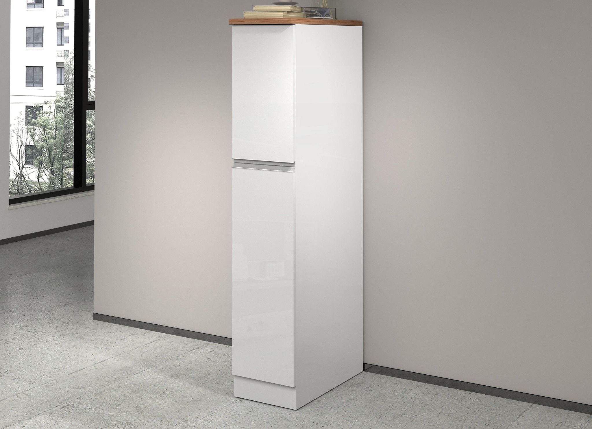 Mobile portaspezie SOLE 165 - Glossy white / Matte white / Wotan Oak