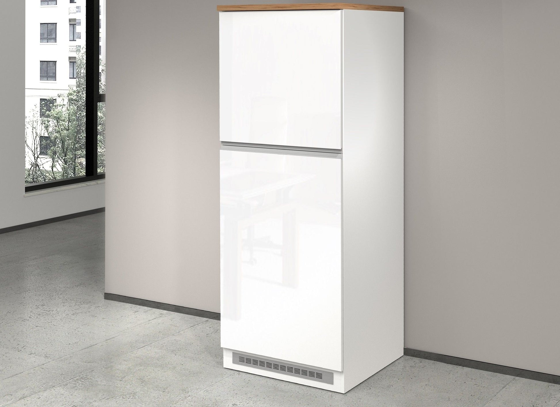 Mobile porta frigo SOLE - Glossy white / Matte white / Wotan Oak