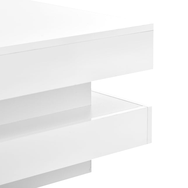 ON-TREND High Gloss Minimalist Design with LED Lights 2-Tier Square Coffee Table White