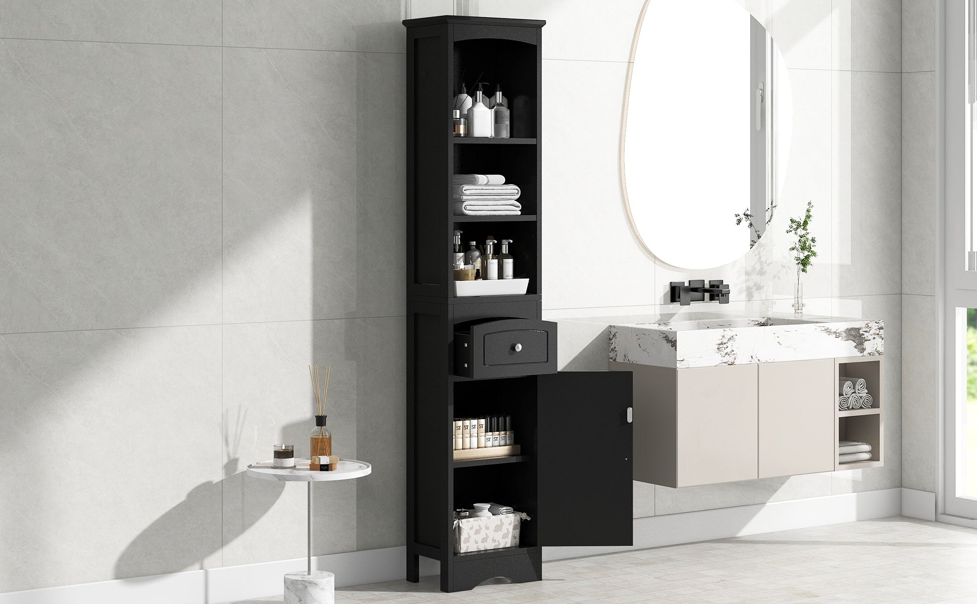 Mobile Bagno Stretto Alto Nero 170cm