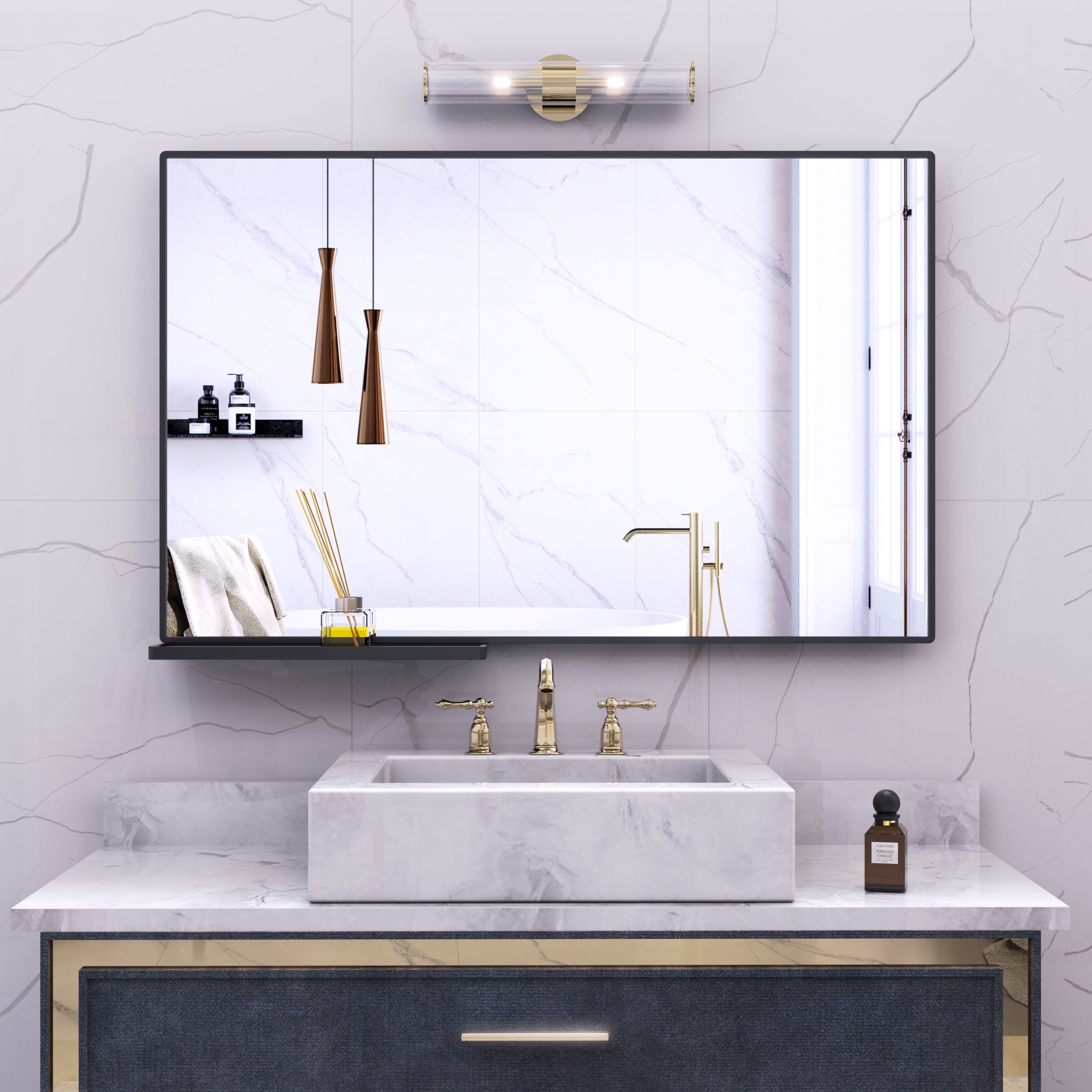 Specchio Bagno 102x76cm con Mensola Nero