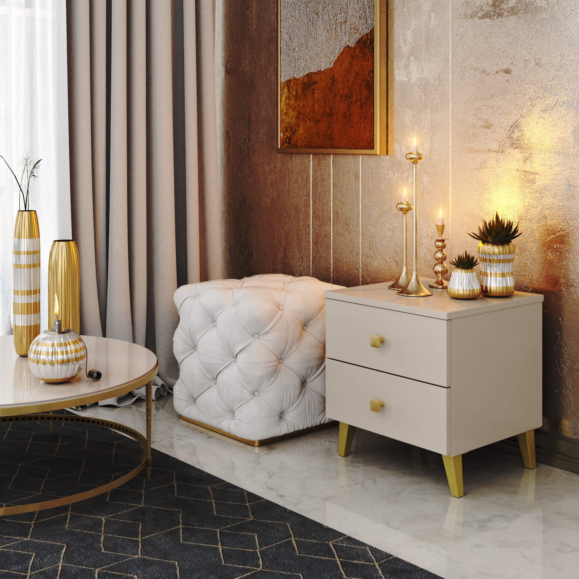 Comodino Nobile 40 cm 2 Cassetti – Cashmere e Oro