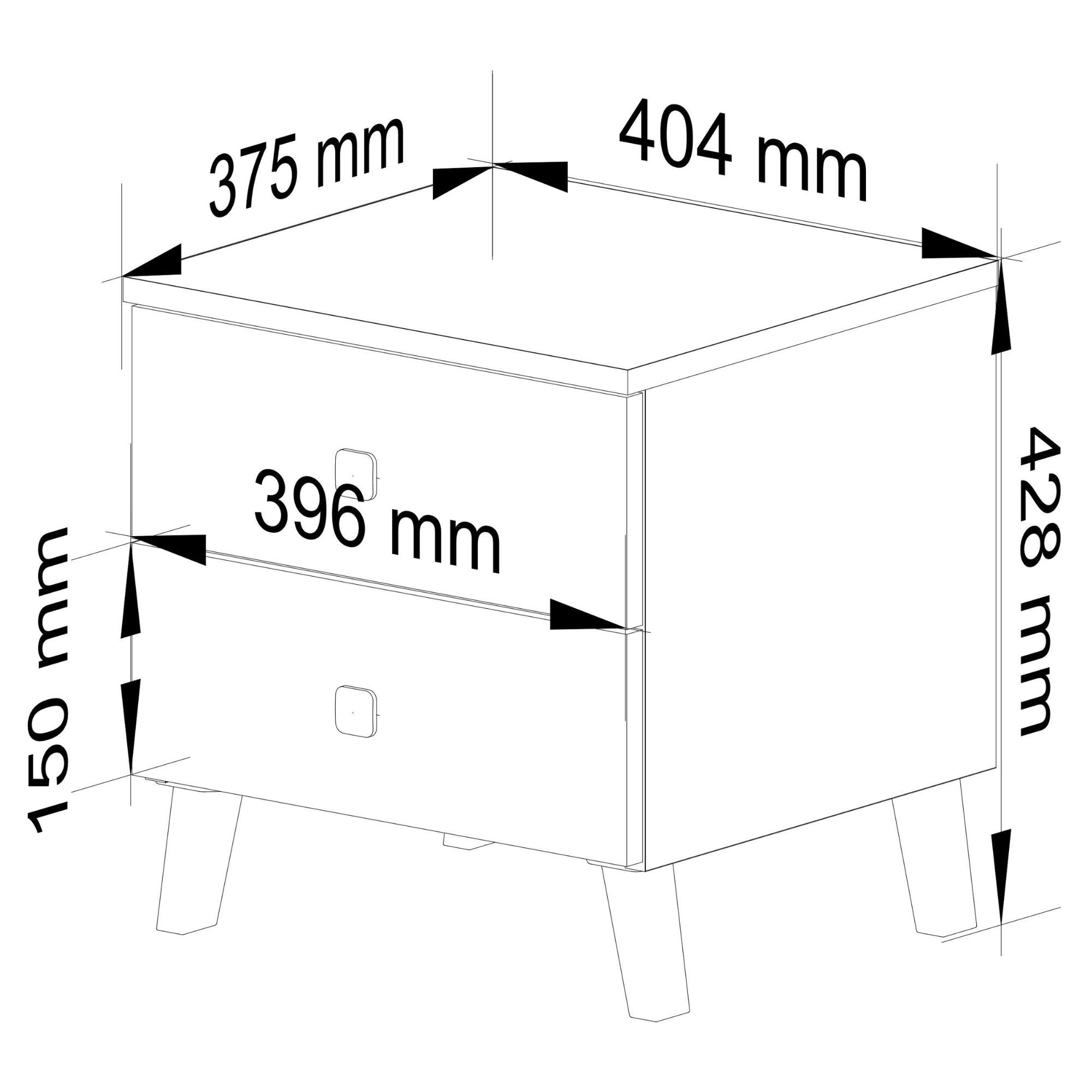 Comodino Mobi 2 Cassetti – Bianco/Nero 40x37x43 cm
