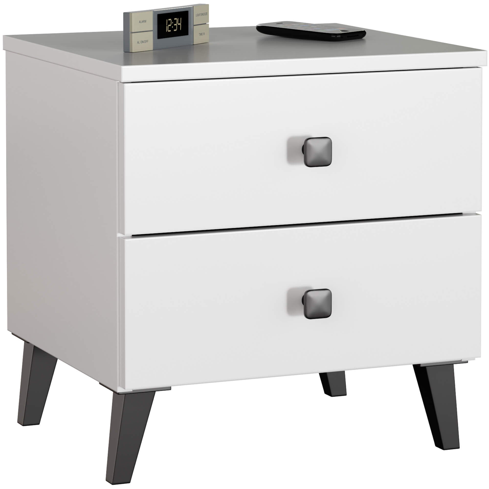 Comodino Mobi 2 Cassetti – Bianco/Nero 40x37x43 cm