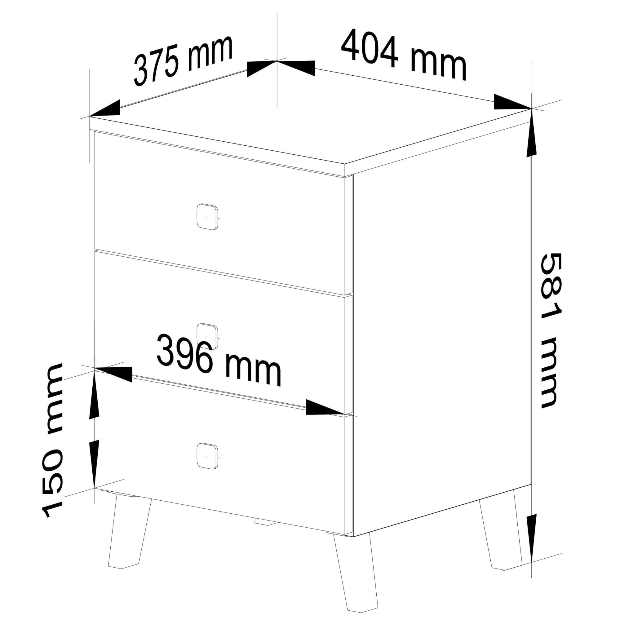 Comodino Mobi 3 Cassetti – Bianco/Nero 40x37x58 cm