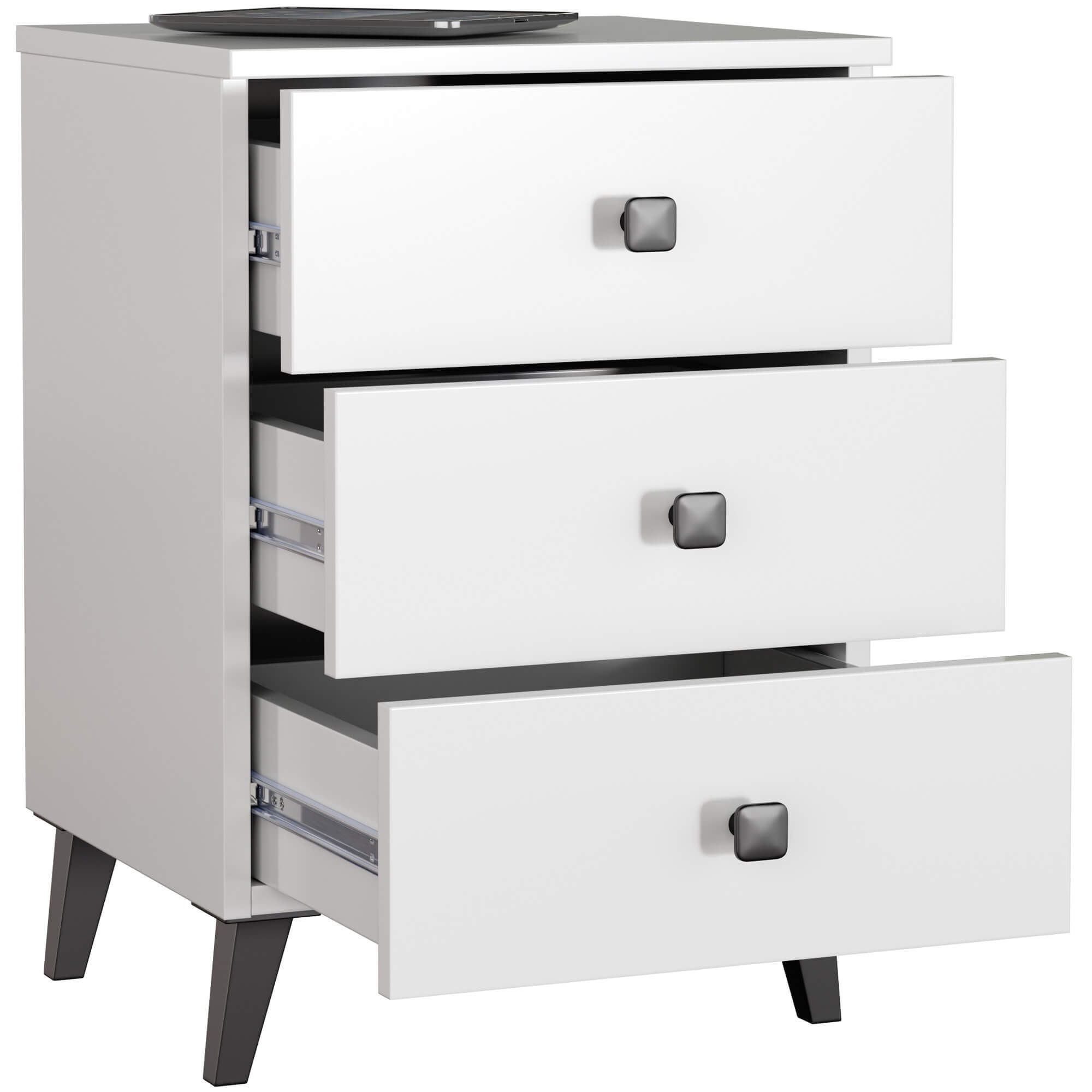 Comodino Mobi 3 Cassetti – Bianco/Nero 40x37x58 cm