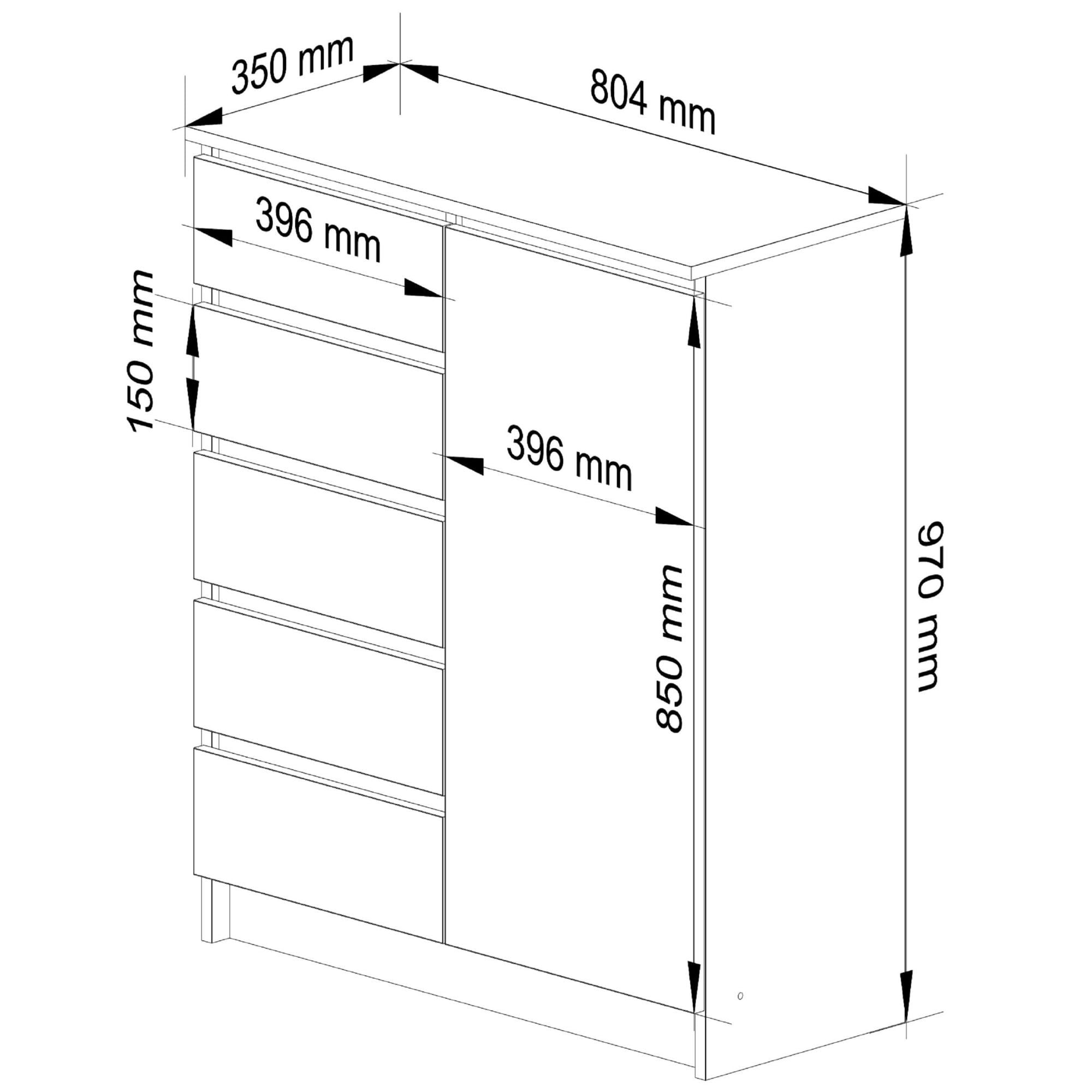 Cassettiera Linea 80 cm 1 Anta 5 Cassetti – Bianco