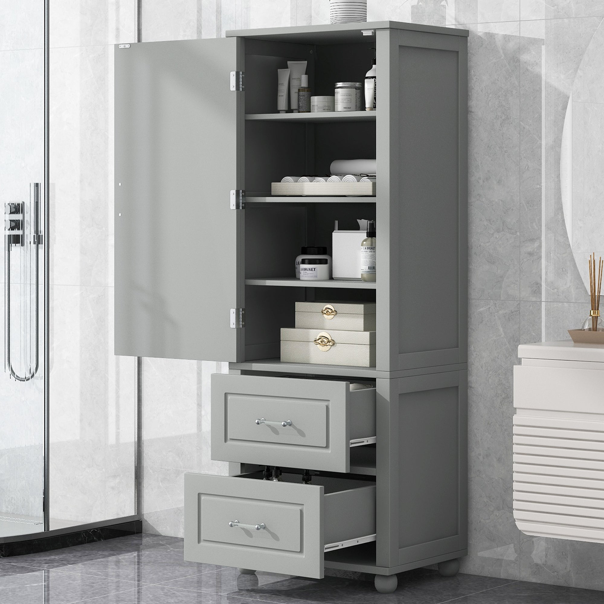 Mobile Bagno Alto Grigio 2 Cassetti 156cm