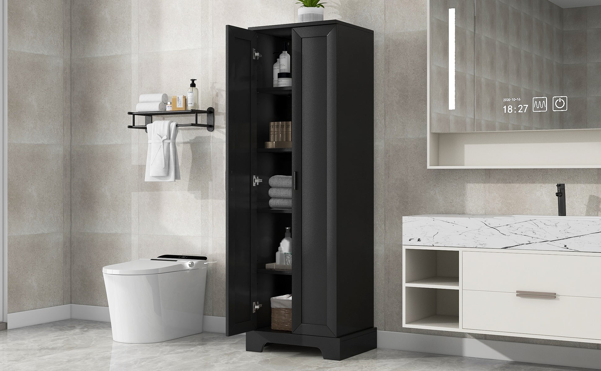 Mobile Alto Bagno Nero 2 Ante 181cm