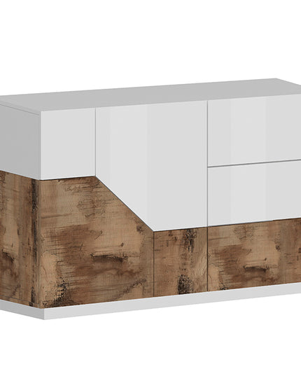 Credenza ALIEN da 141 cm - Bianco laccato lucido / Acero Pereira