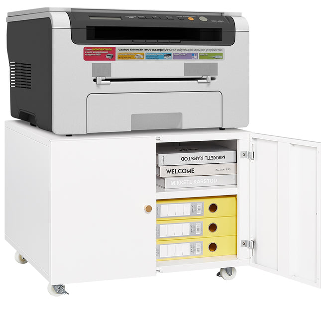 White Mobile Pedestal Copier Cabinet - Office Furniture File and Printer Stand