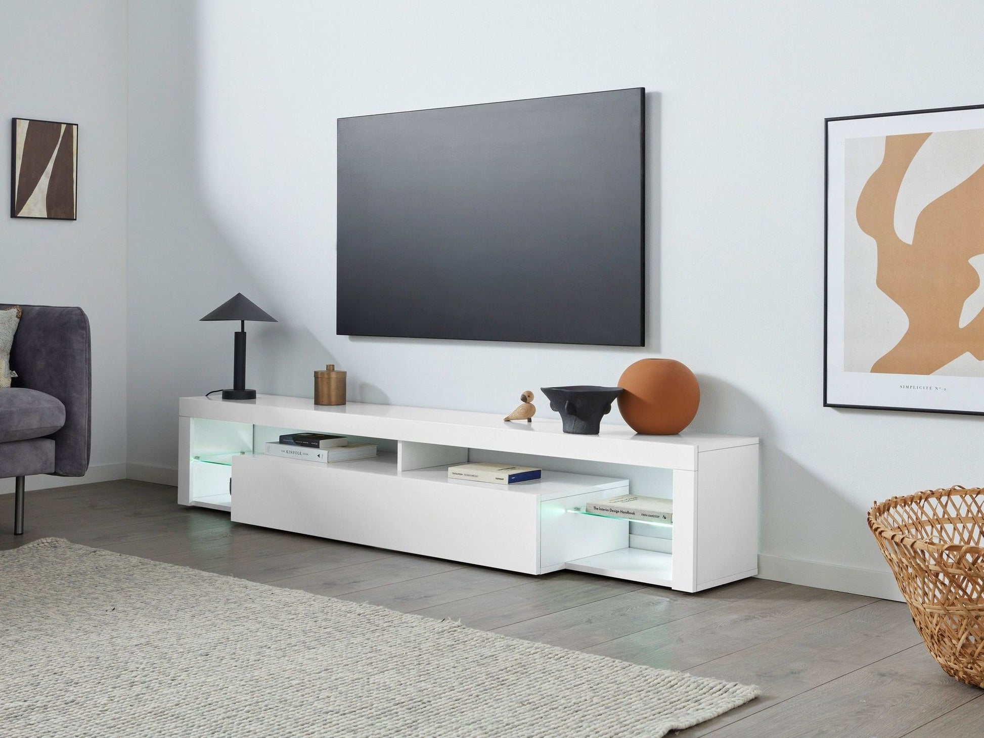 Porta TV ESSENTIAL 200 cm con 1 anta a ribalta.