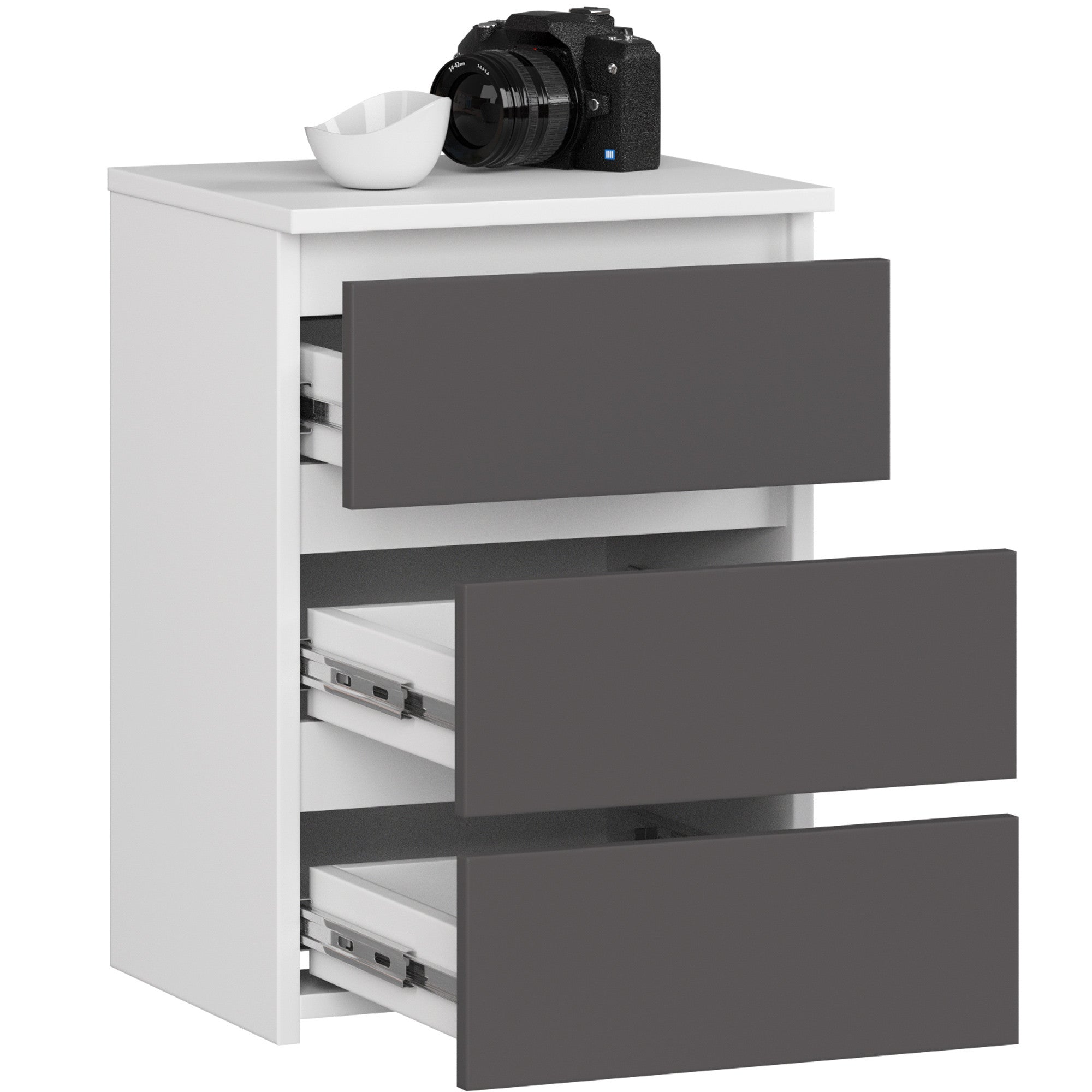 Comodino Nobile 40 cm 3 Cassetti – Bianco/Grigio