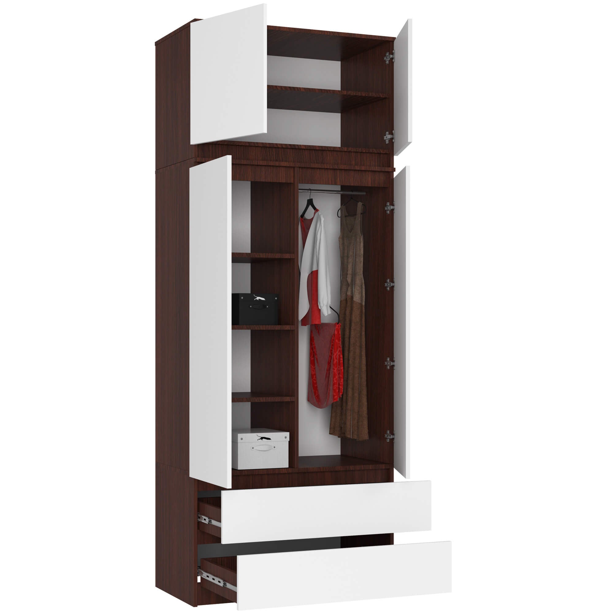Armadio con Sopralzo 90 cm 2 Ante – Wenge/Bianco