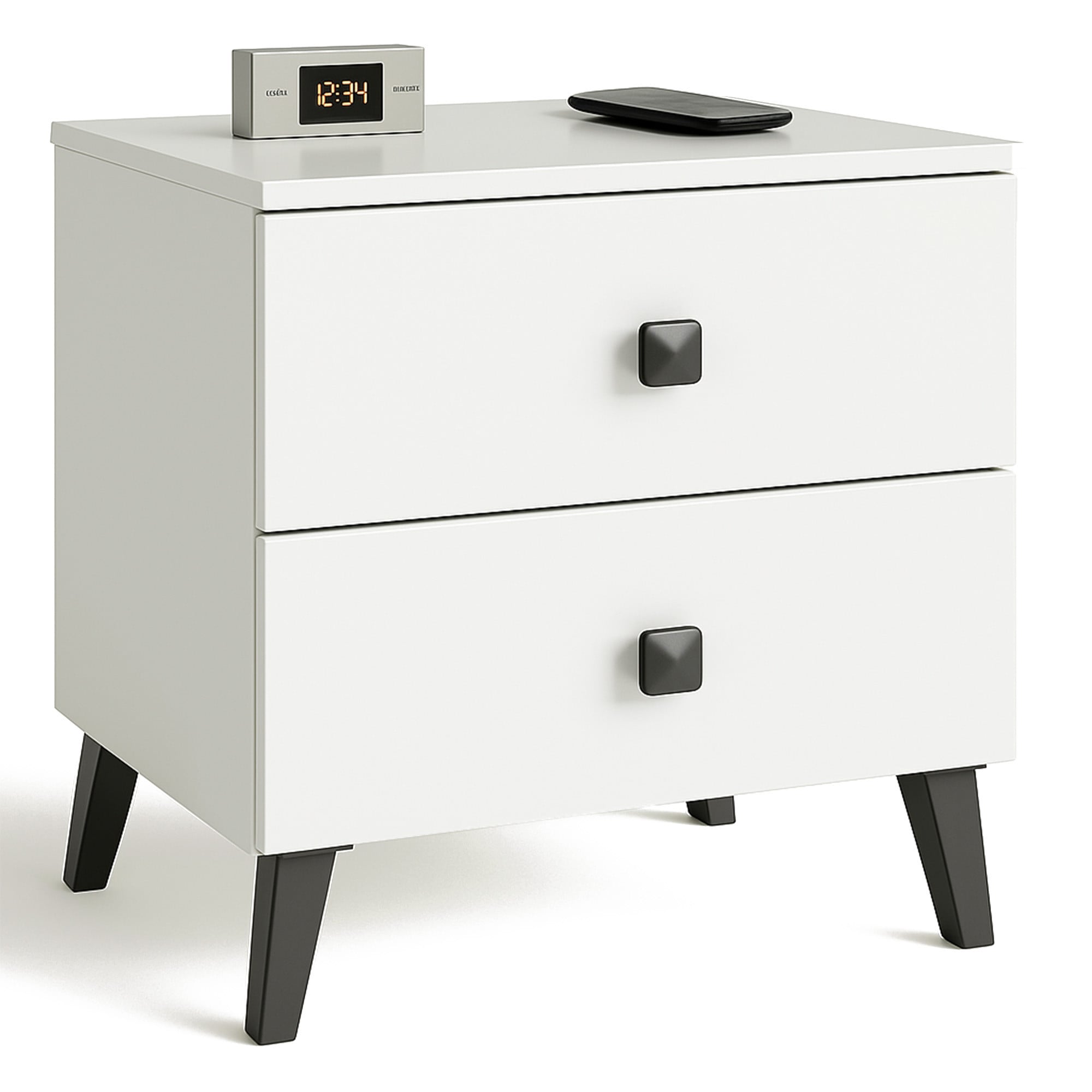 Comodino Mobi 2 Cassetti – Bianco/Nero 40x37x43 cm