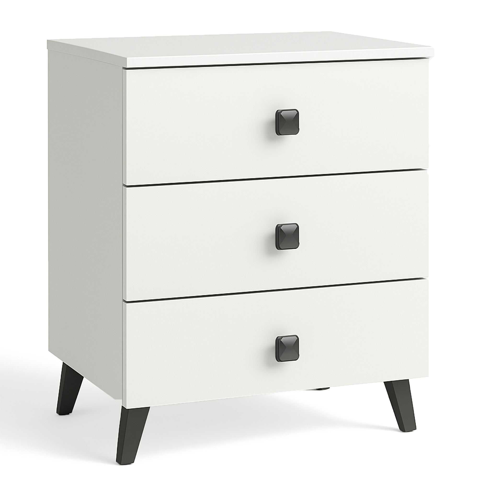 Comodino Mobi 3 Cassetti – Bianco/Nero 40x37x58 cm