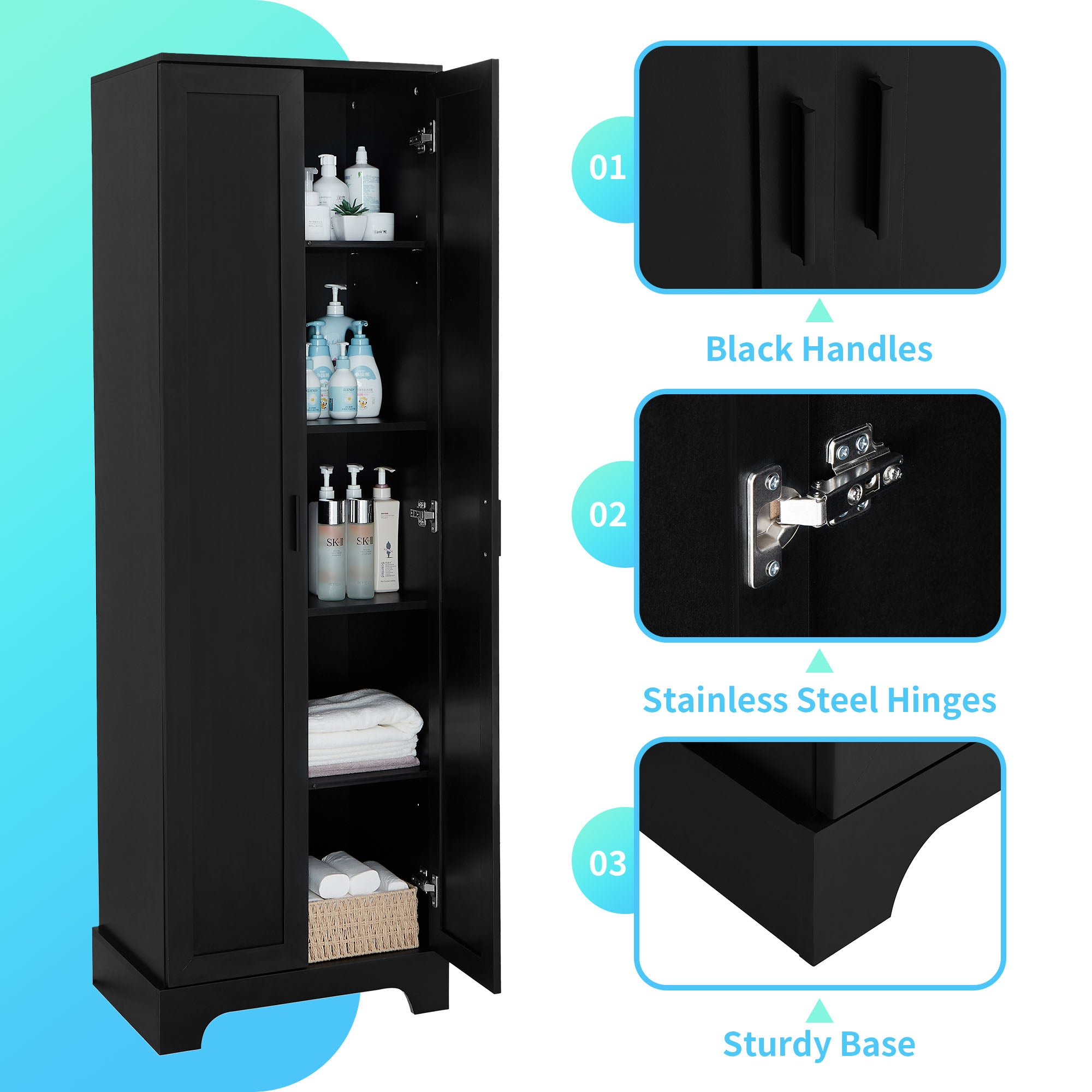 Mobile Alto Bagno Nero 2 Ante 181cm