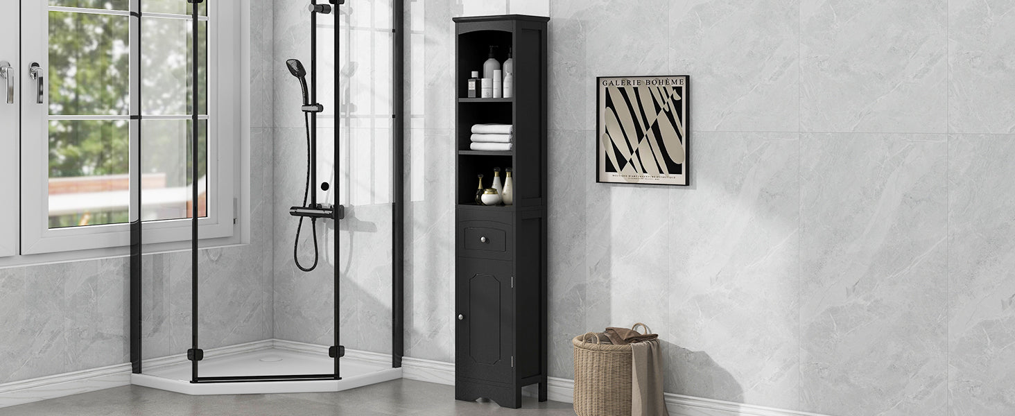 Mobile Bagno Stretto Alto Nero 170cm
