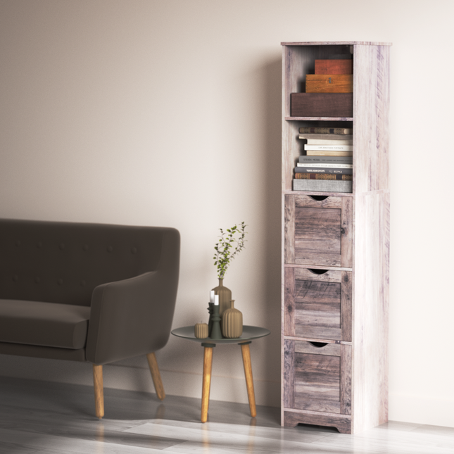 Bathroom Floor Cabinet with 3 Drawers 2 Shelves, Tall Narrow Bathroom Kitchen Pantry Storage Cabinet with Open Compartment Grey