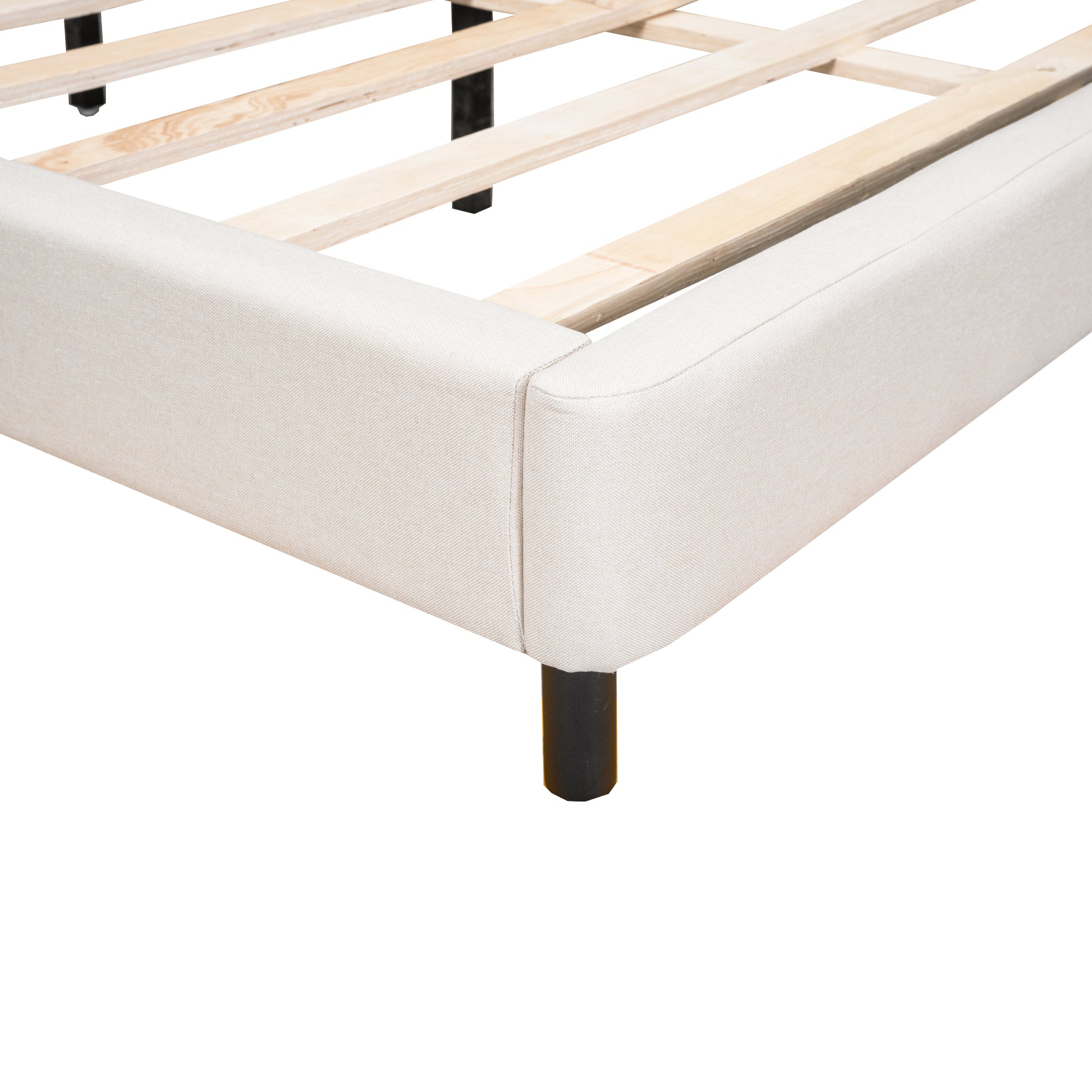 Letto Matrimoniale Imbottito con Luci LED e Testiera a U - Tessuto Lino Beige