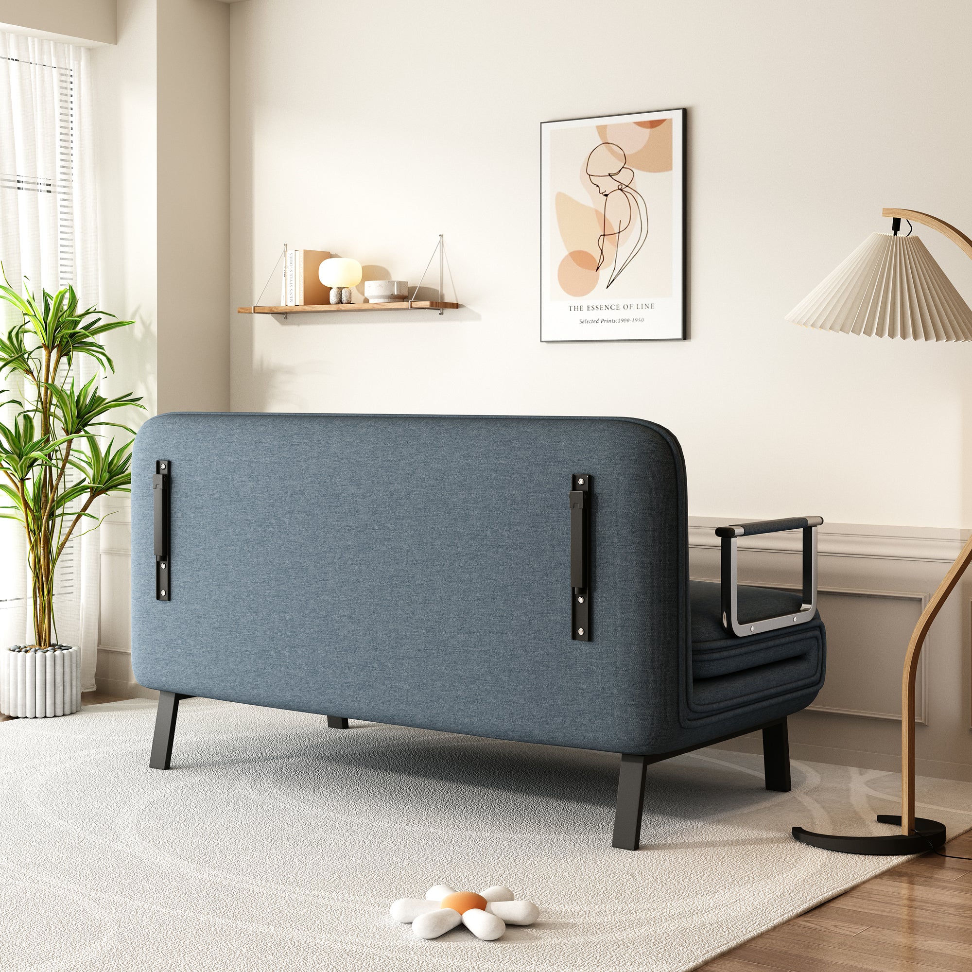 Poltrona Letto Convertibile Tri-Fold 140cm con Schienale Regolabile - Blu e Grigio