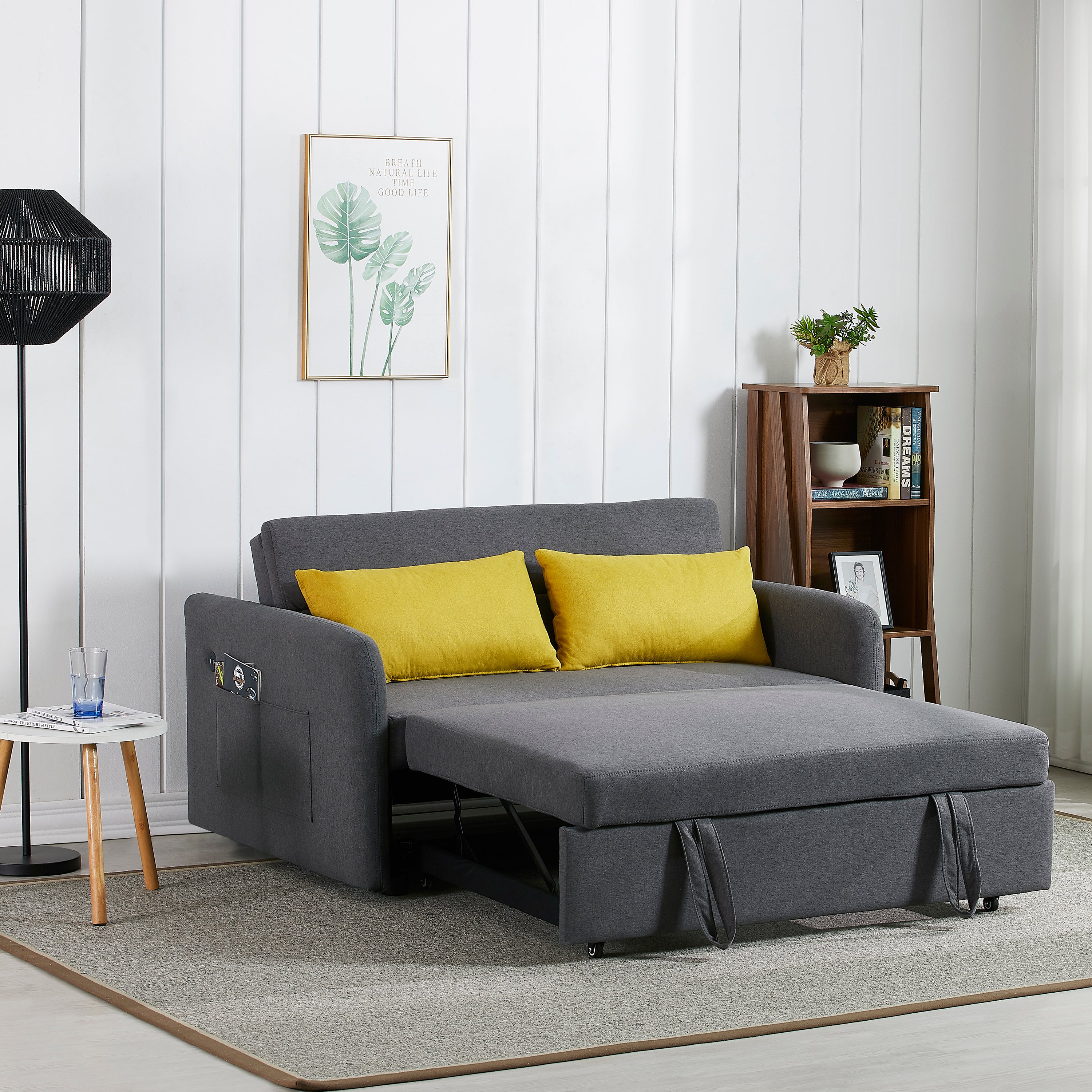Divano Letto Twins in Tessuto Grigio con USB