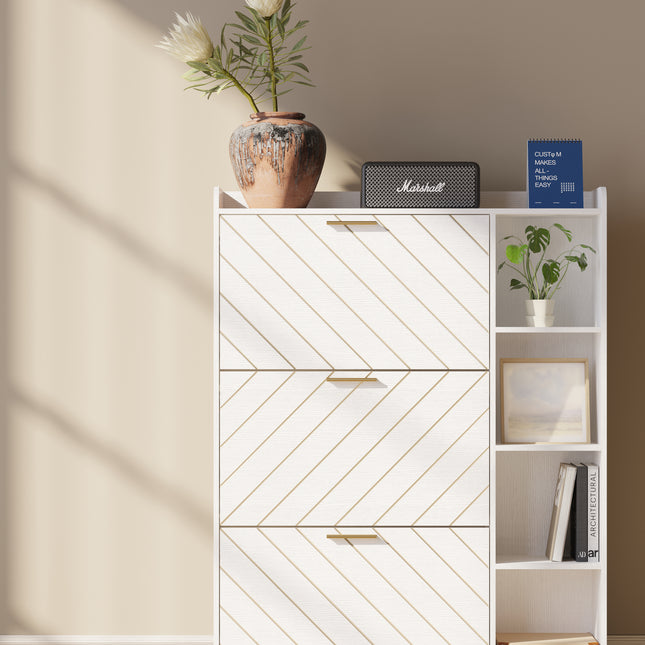 Shoe Cabinet with 3 Flip Drawers & Open Shelves, Modern Entryway Shoe Storage Cabinet Slim, Narrow Hidden Shoe Rack for Heels