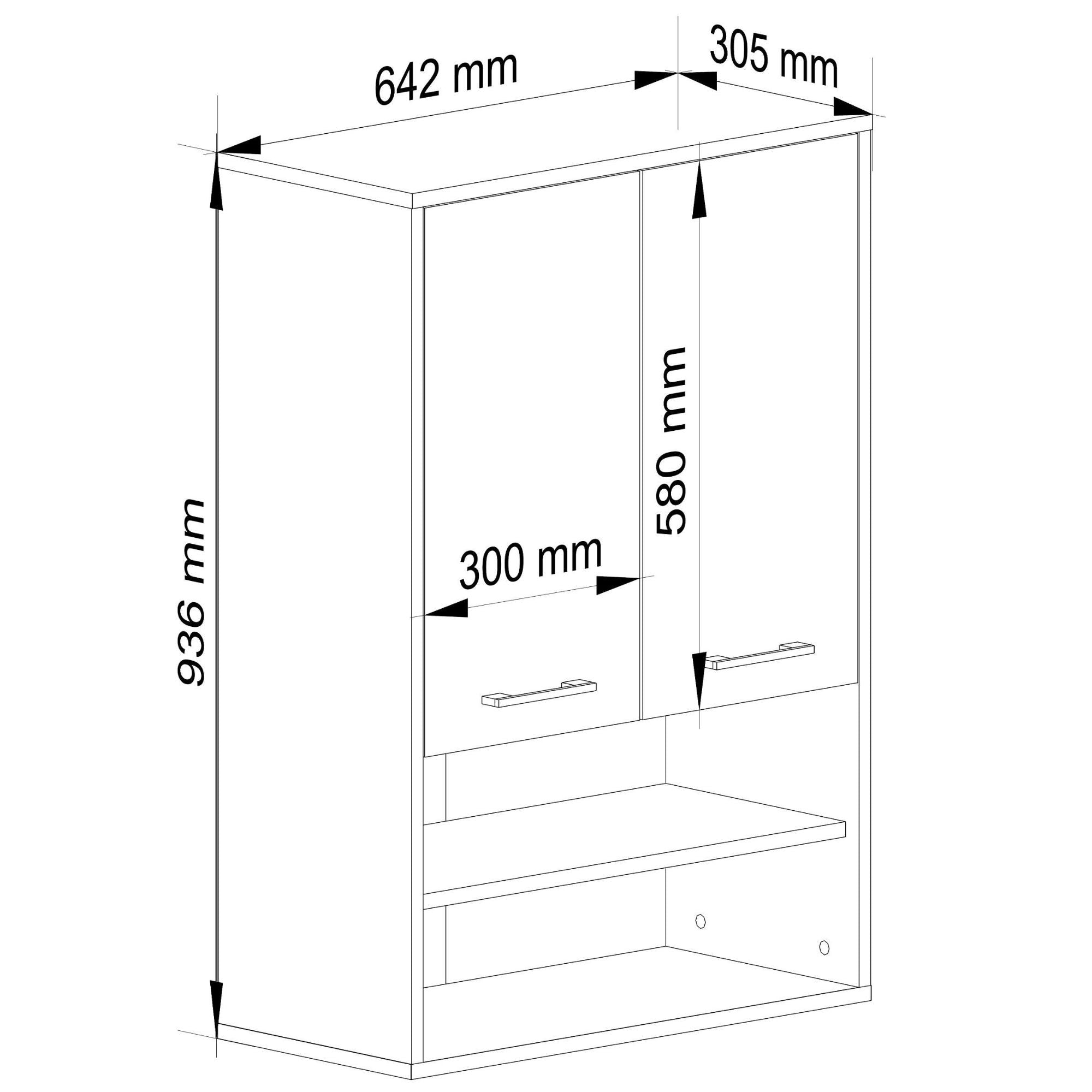 Pensile Bagno Linea 64 cm 2 Ante 4 Ripiani – Bianco/Rovere Sonoma