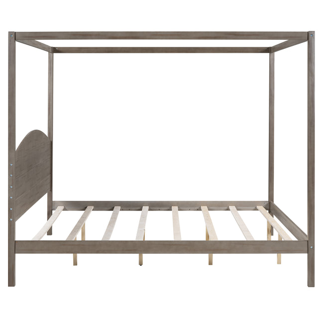 King Size Canopy Platform Bed with Headboard and Support Legs – Brown Wash Finish