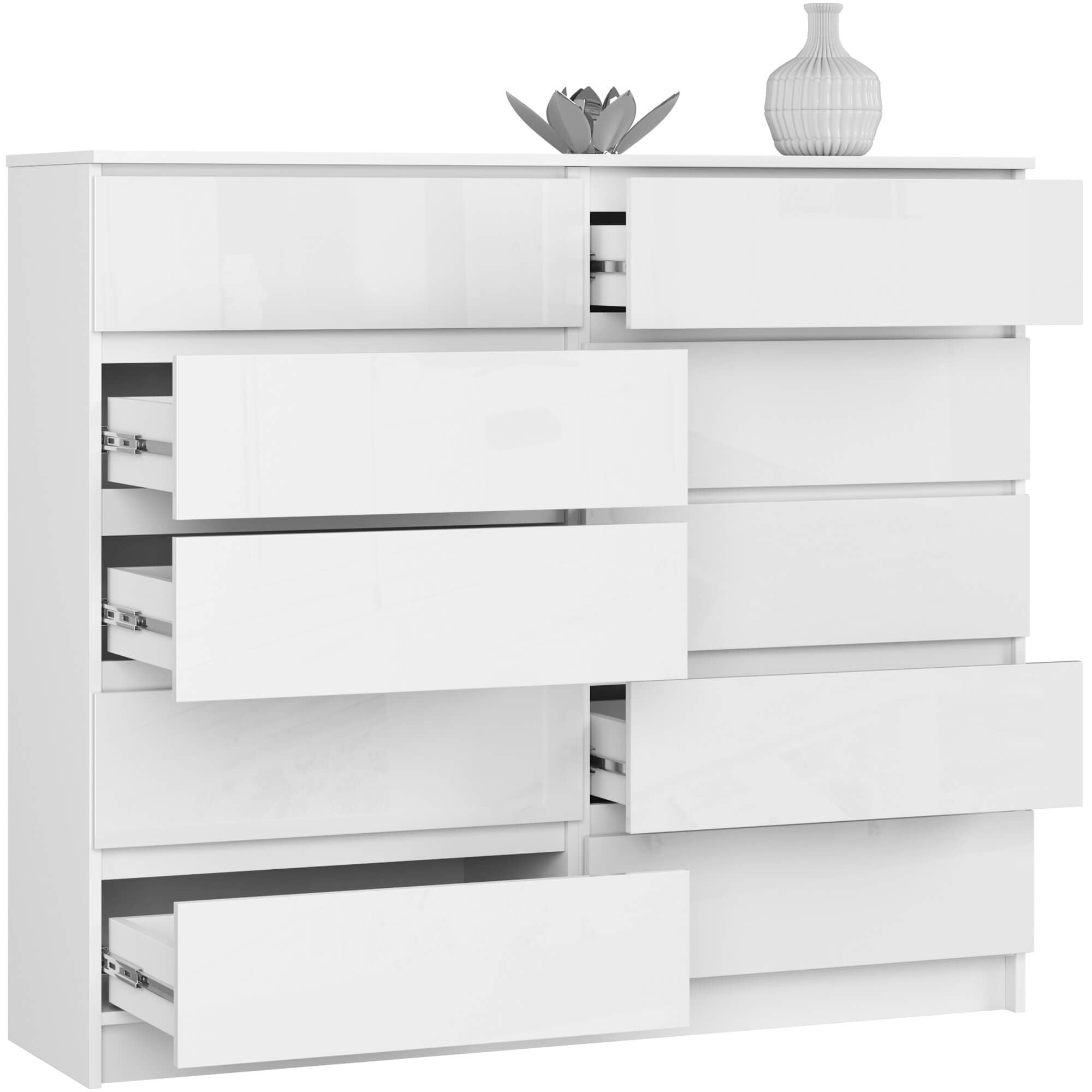 Cassettiera Luce 138 cm 10 Cassetti – Bianco Lucido