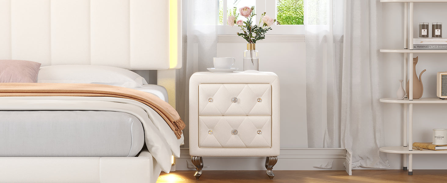 Comodino Bianco Ecopelle Gambe Metallo