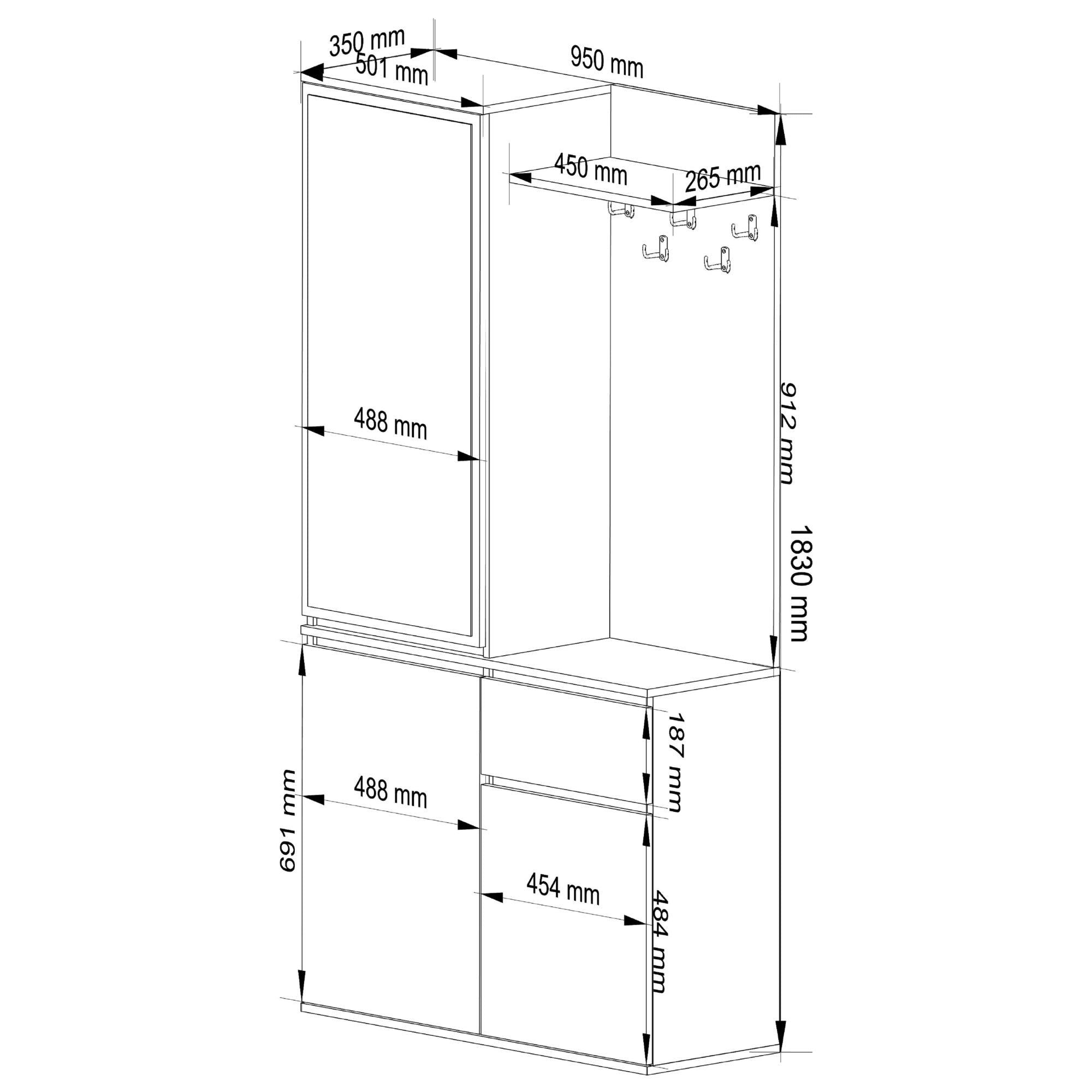 Set Ingresso Entro 2 Ante Specchio Cassetto – Nero/Rovere Craft