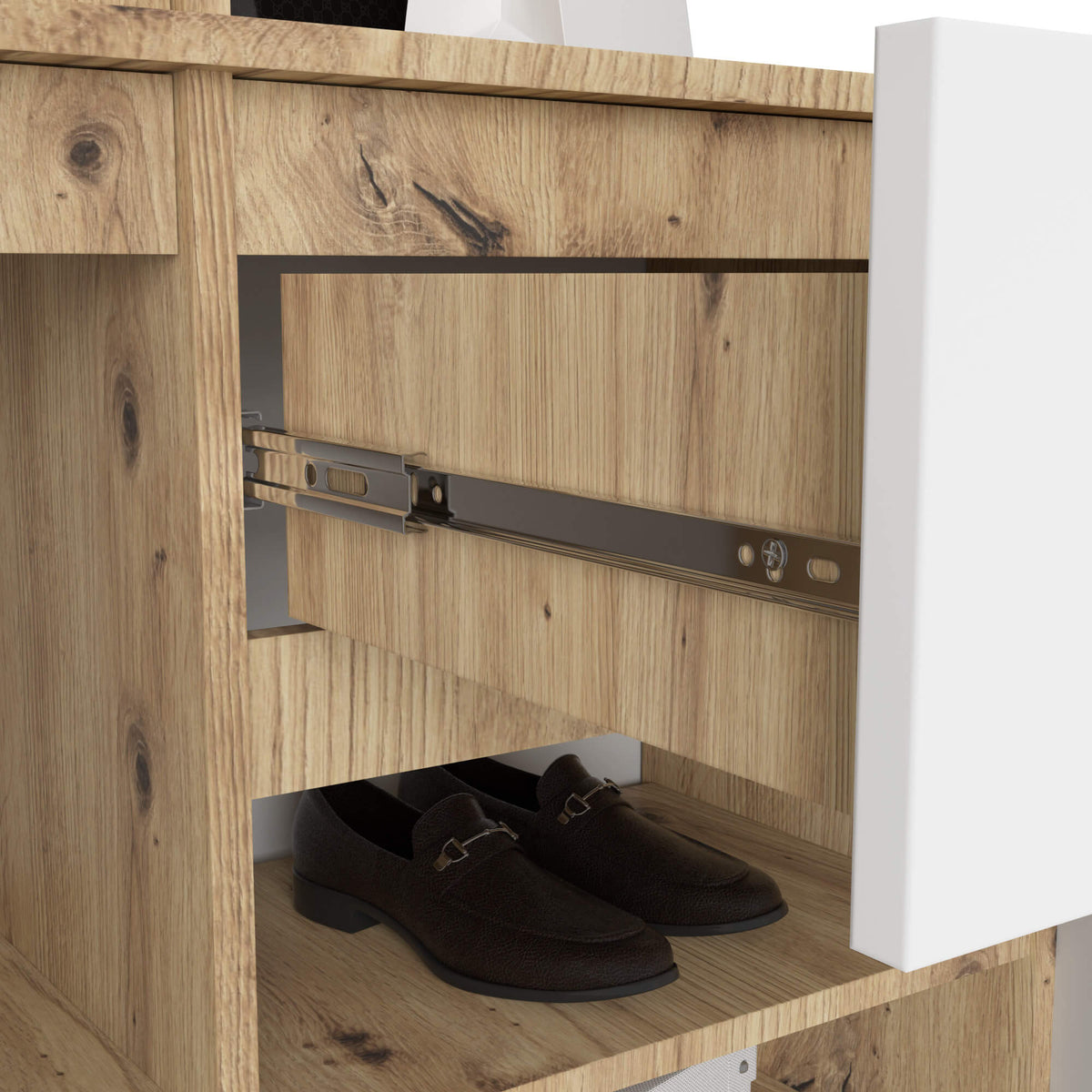 Set Ingresso Entro 2 Ante 1 Cassetto – Rovere Artisan/Bianco