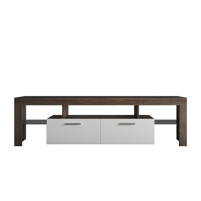 20-Minute Quick Assembly Brown TV Stand – Simple Modern Floor Cabinet with Toughened Glass Shelf for Floor or Wall Use