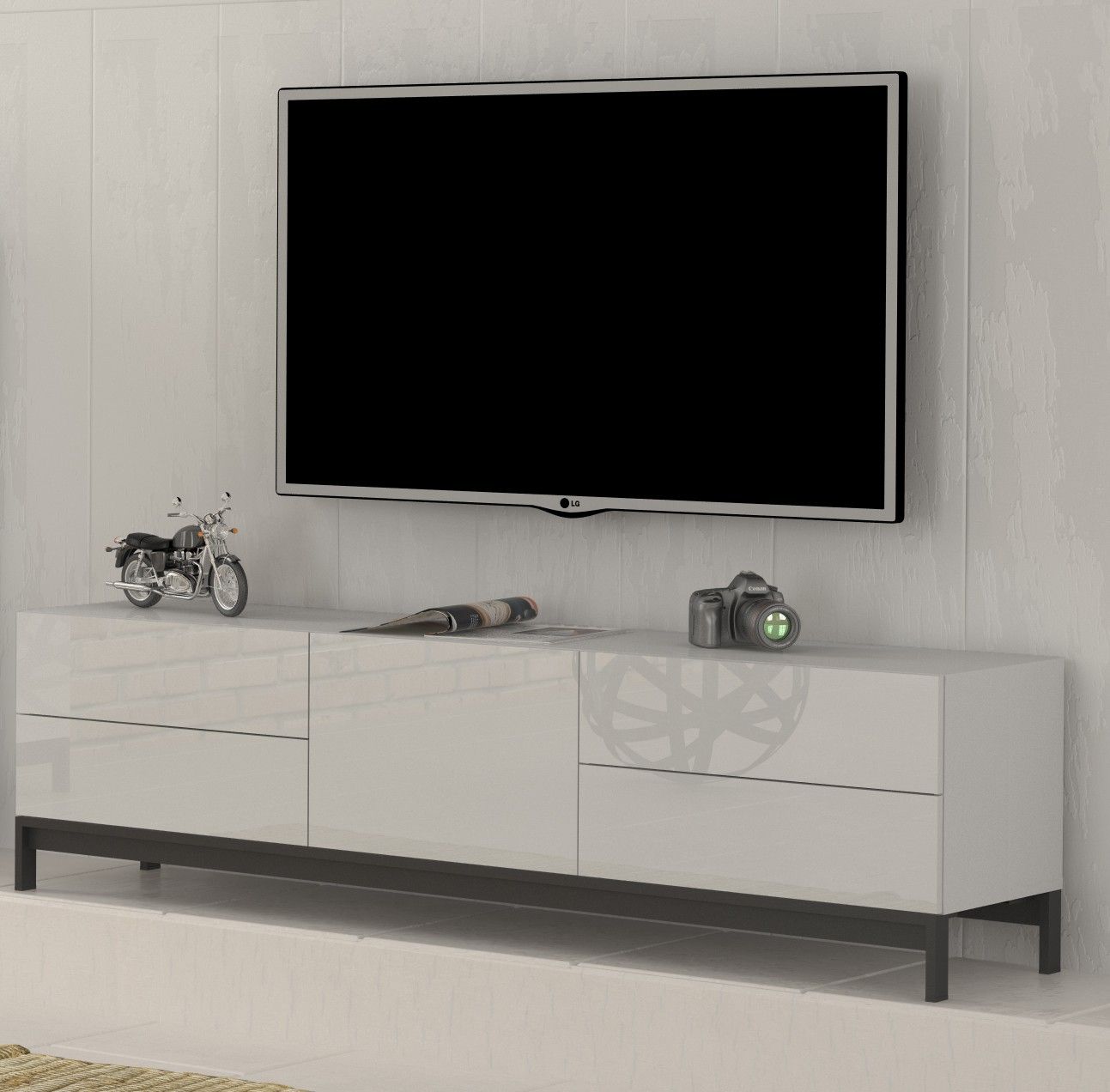 Porta tv METIS 170 cm con piedi 1 anta + 4 cassetti.