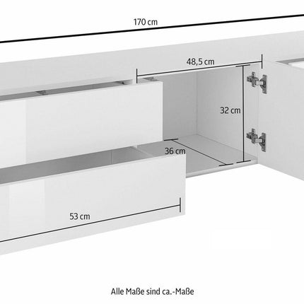 Porta tv METIS 170 cm con piedi 1 anta + 4 cassetti.