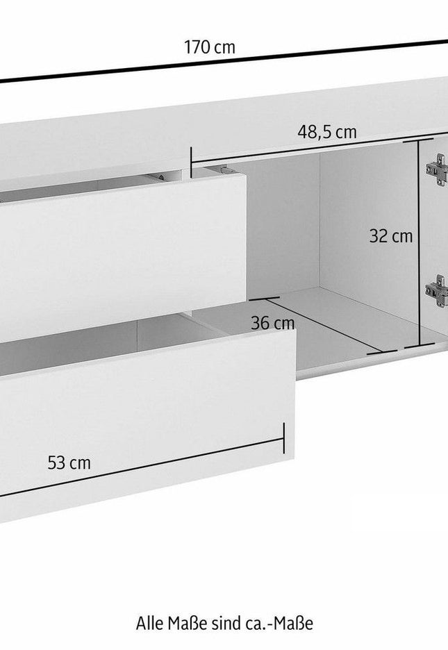 Porta tv METIS 170 cm con piedi 1 anta + 4 cassetti.