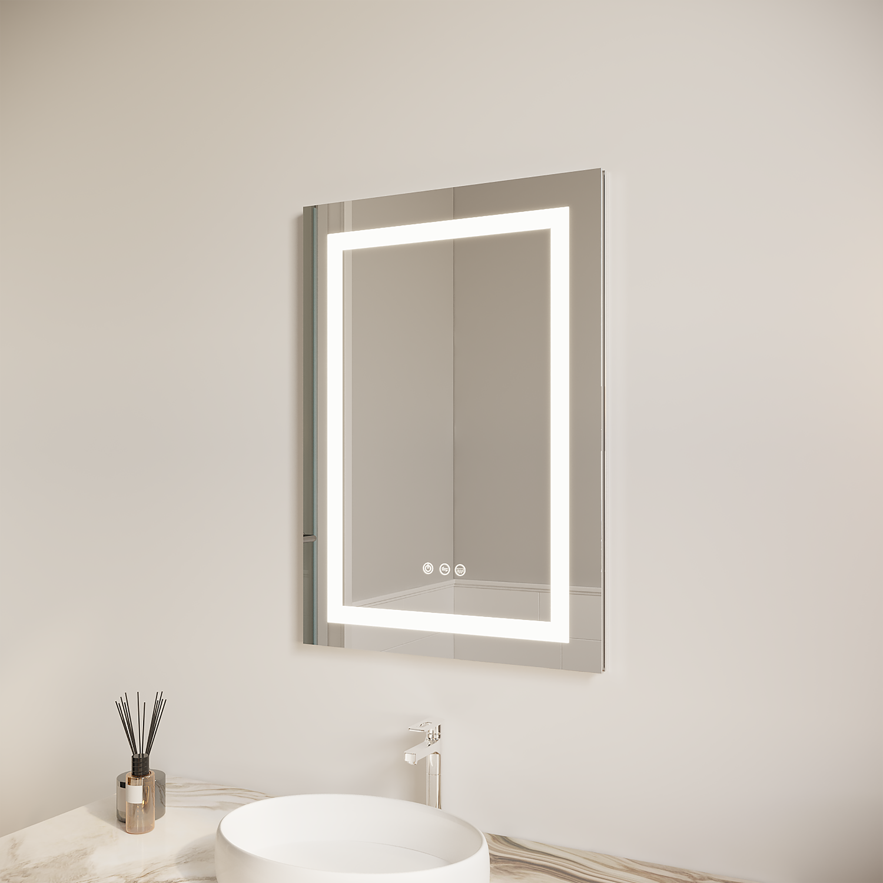 Armadietto Bagno LED 66x51cm Antiappannamento