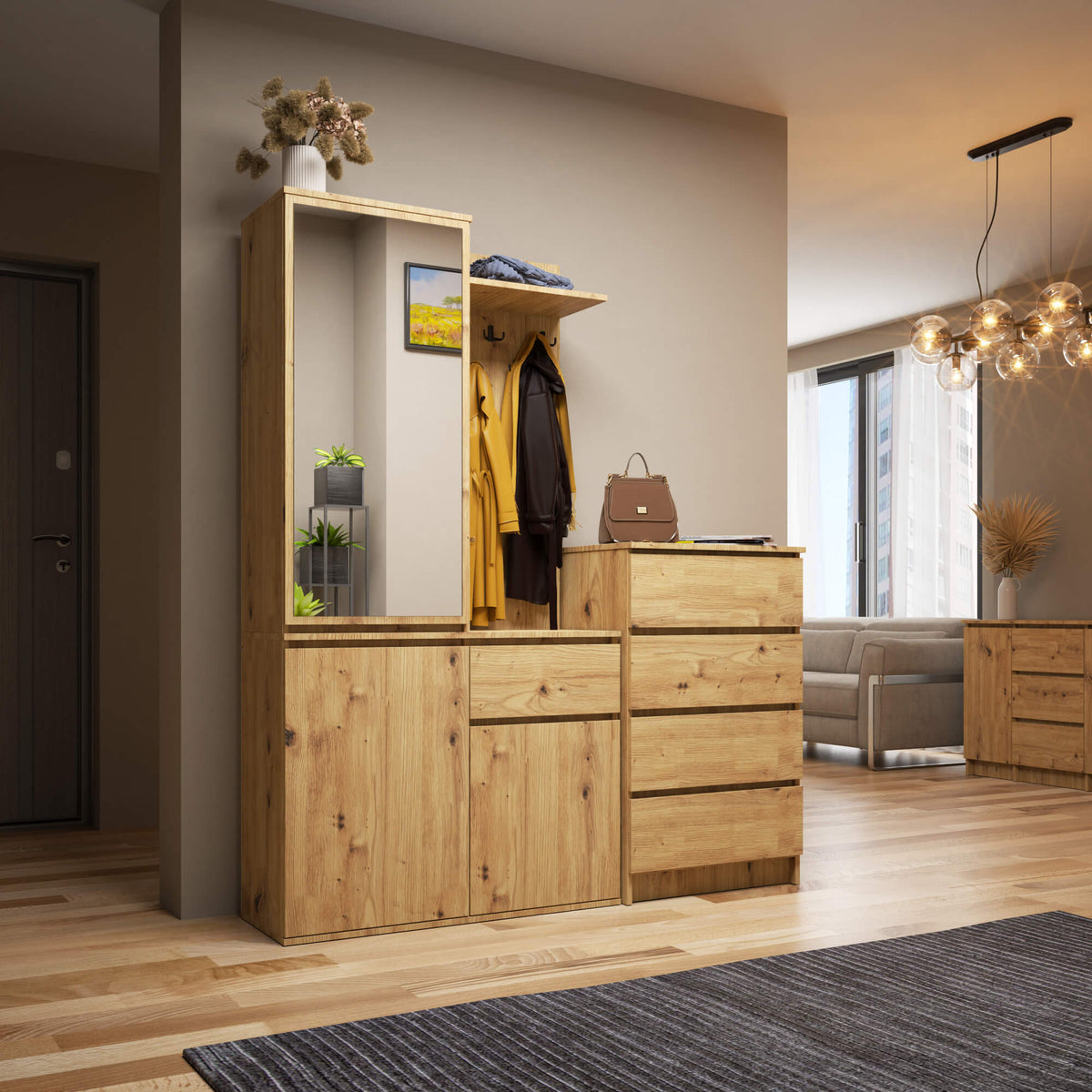Set Ingresso Entro 2 Ante 1 Cassetto – Rovere Artisan