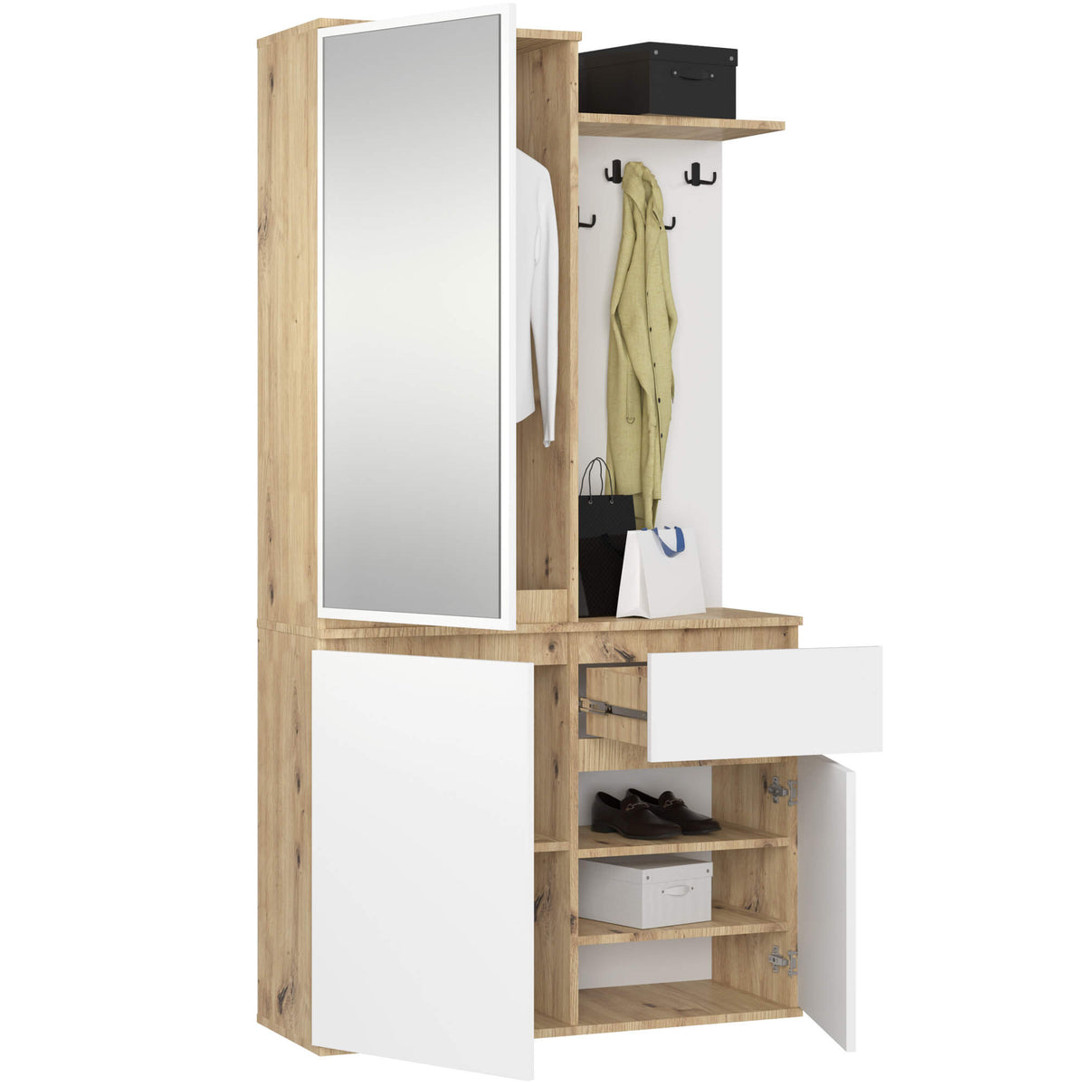 Set Ingresso Entro 2 Ante 1 Cassetto – Rovere Artisan/Bianco