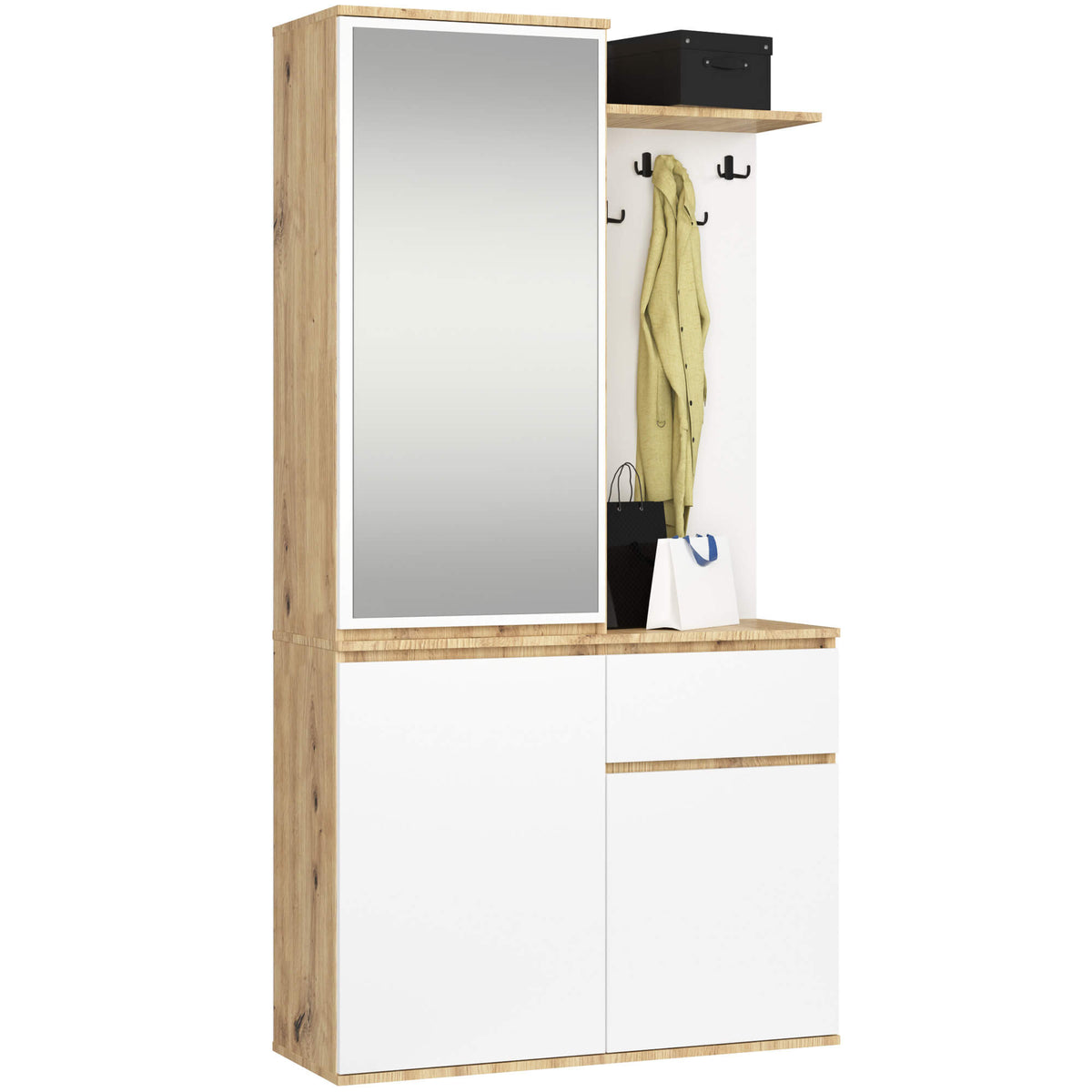 Set Ingresso Entro 2 Ante 1 Cassetto – Rovere Artisan/Bianco