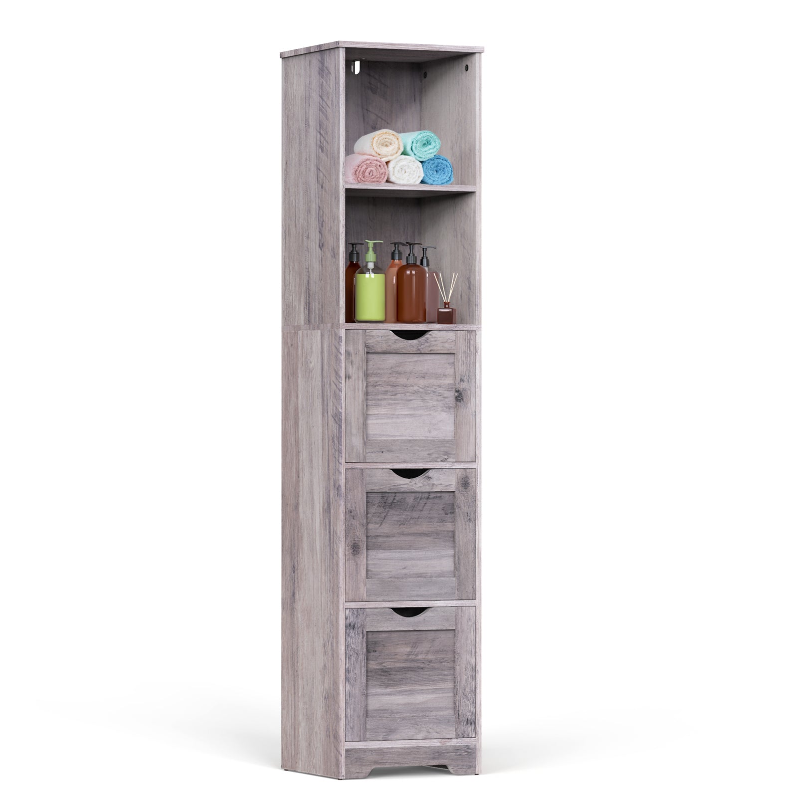 Mobile Bagno Alto 3 Cassetti 2 Mensole Grigio