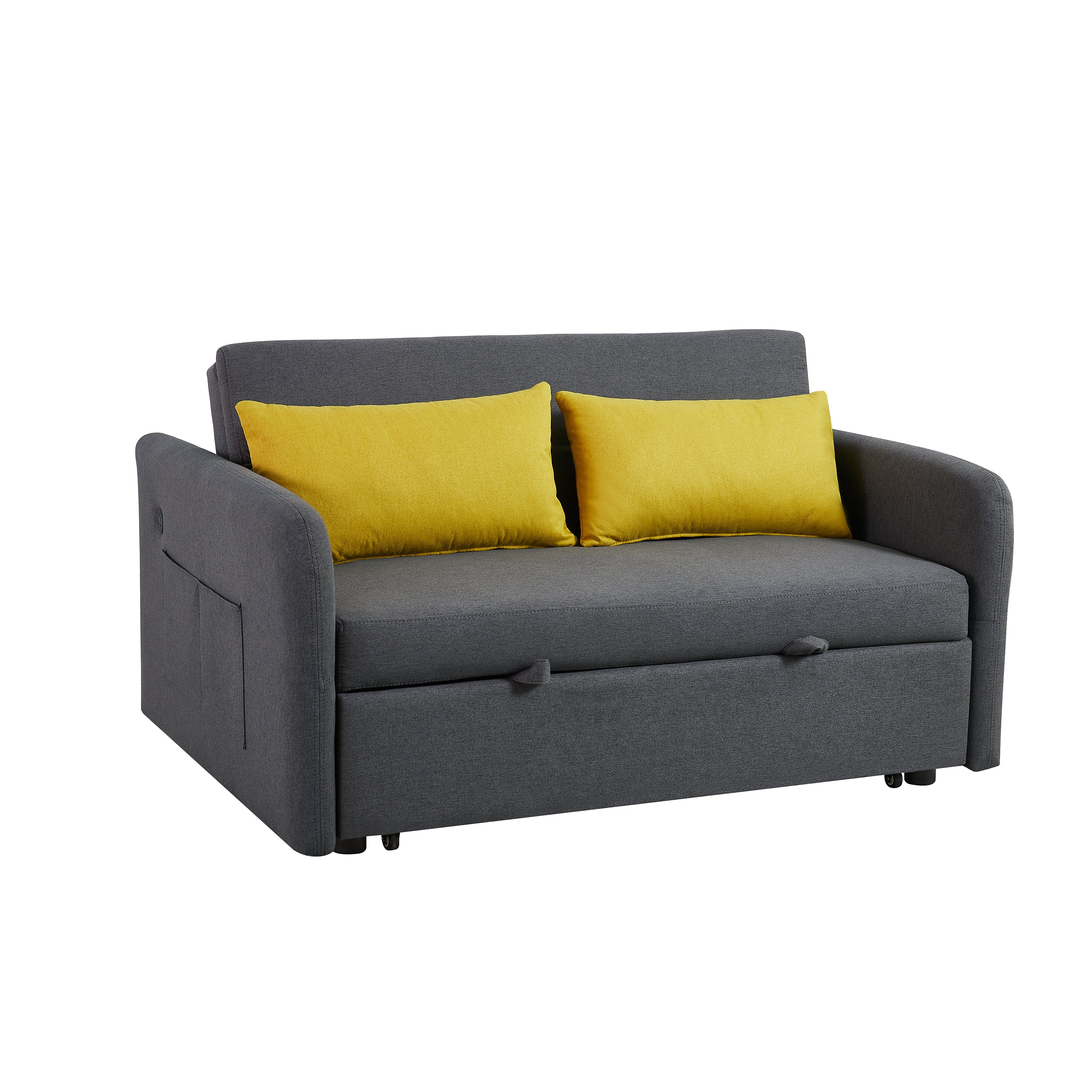 Divano Letto Twins in Tessuto Grigio con USB