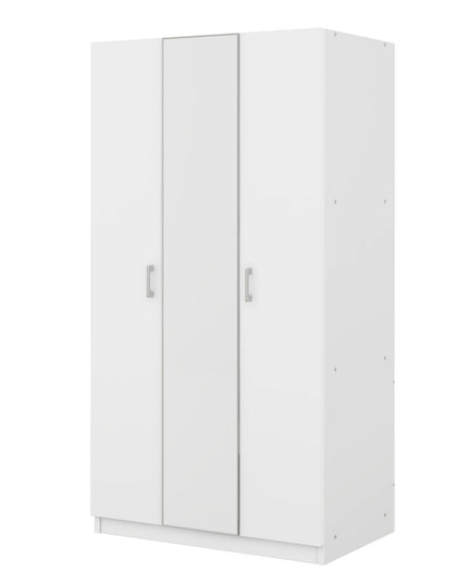 3 Door Wardrobe with Mirror, Armoire with Hanging Rod and 3 Fixed Shelves, White