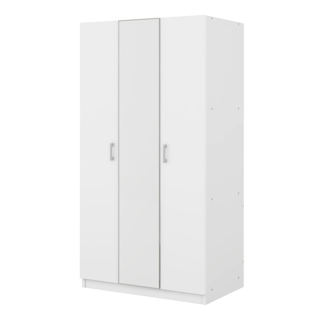 3 Door Wardrobe with Mirror, Armoire with Hanging Rod and 3 Fixed Shelves, White