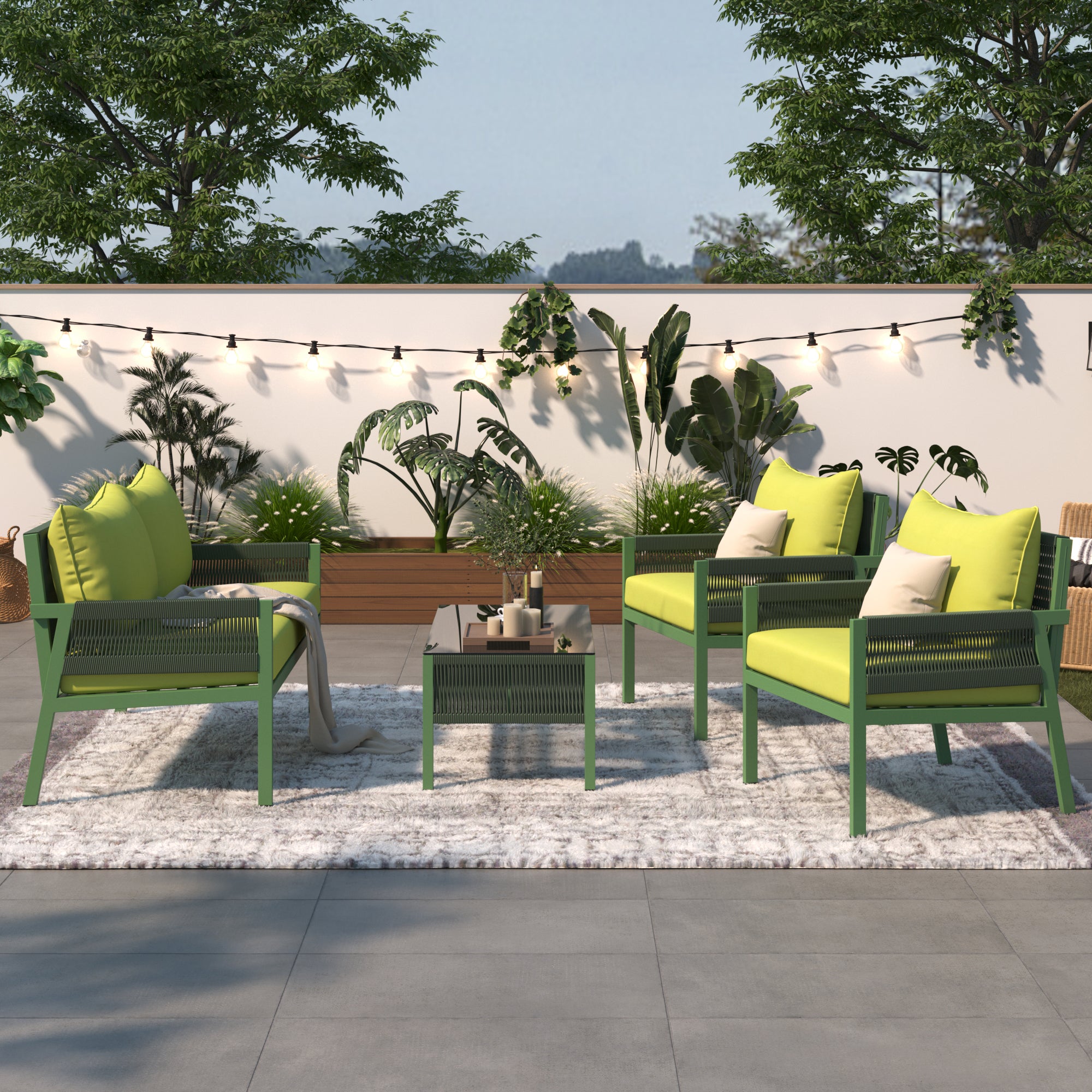 Set Patio Corda 4 Pezzi Verde Giallo